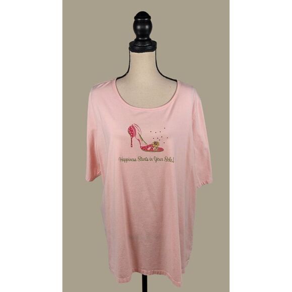 Quacker Factory Light Pink Cotton Blend Short Sleeve "Shoes" T-shirt Size 3X - Picture 1 of 7